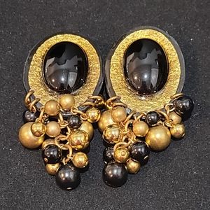 Vintage Ikarami Loud Bold CLIP ON Resin Gold Ball Earrings